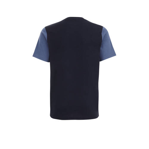 WE Fashion t-shirt donkerblauw blauw wit Jongens Katoen Ronde hals Printopdruk 122 128