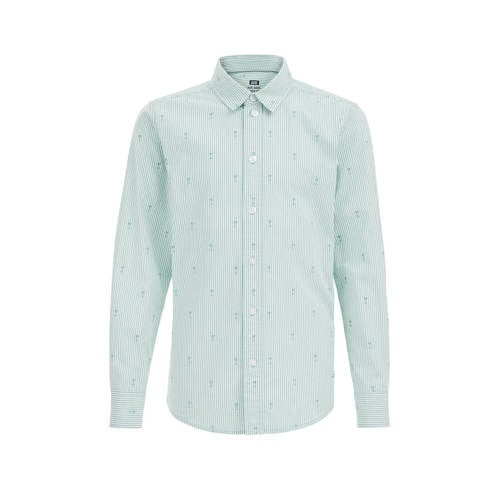 WE Fashion overhemd met all over print groen/wit Jongens Katoen Klassieke kraag - 110/116