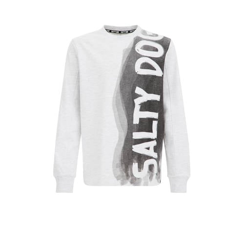WE Fashion sweater met tekst wit/zwart Tekst