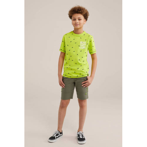 WE Fashion slim fit sweatshort kaki Groen Jongens Katoen Effen 104