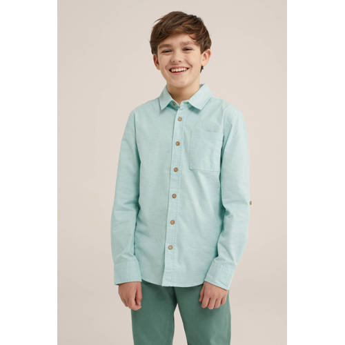 WE Fashion overhemd lichtblauw Jongens Katoen Klassieke kraag Effen 110 116