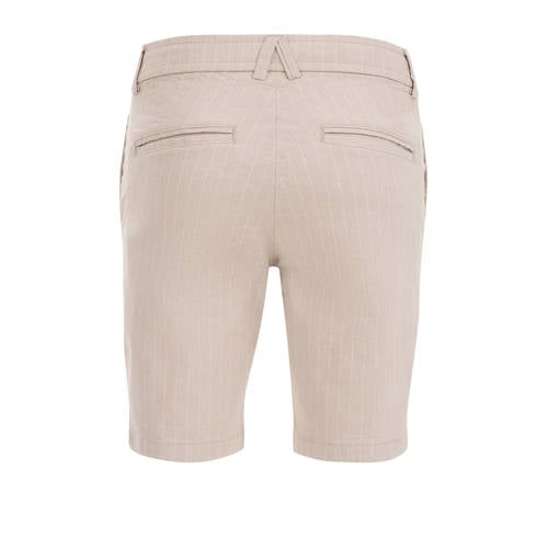 WE Fashion gestreepte slim fit chino short zand Korte broek Beige Jongens Stretchkatoen 110