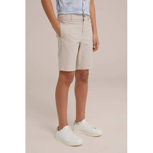 WE Fashion gestreepte slim fit chino short zand Korte broek Beige Jongens Stretchkatoen 110