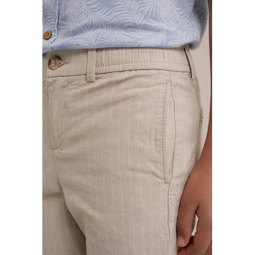WE Fashion gestreepte slim fit chino short zand Korte broek Beige Jongens Stretchkatoen 110
