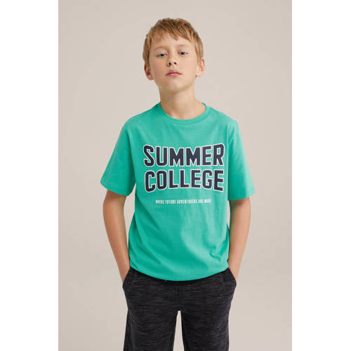 WE Fashion T-shirt met printopdruk simply green Groen Jongens Katoen Ronde hals 134 140