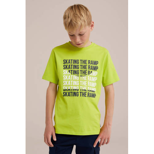 WE Fashion T-shirt met printopdruk high-rise Groen Jongens Katoen Ronde hals 158 164