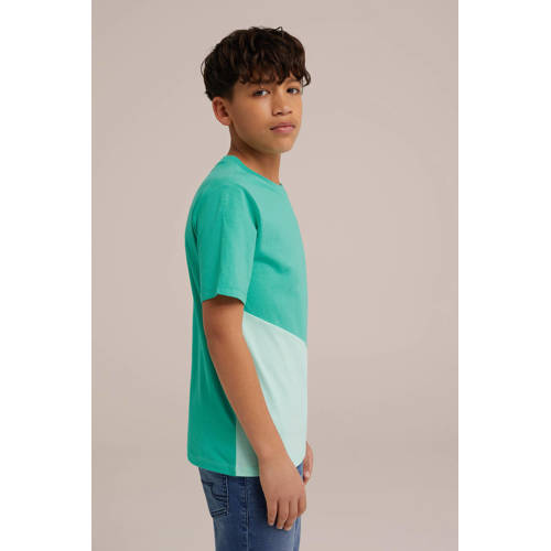 WE Fashion T-shirt turquoise lichtblauw Groen Jongens Katoen Ronde hals 122 128