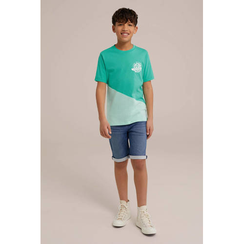 WE Fashion T-shirt turquoise lichtblauw Groen Jongens Katoen Ronde hals 122 128