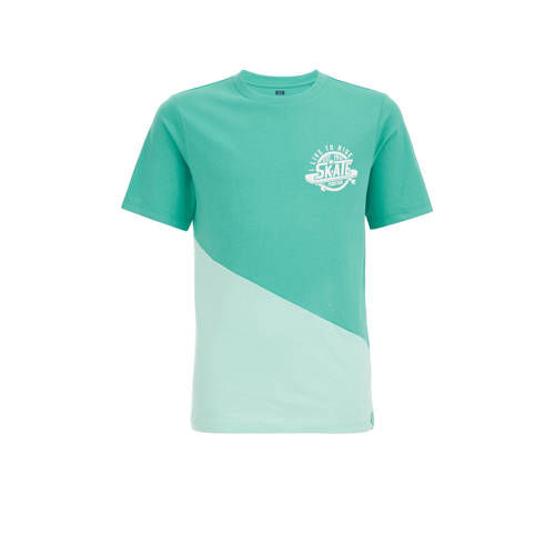 WE Fashion T-shirt turquoise/lichtblauw Groen Jongens Biologisch katoen Ronde hals