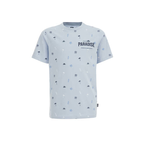 WE Fashion T-shirt met all over print blauw Jongens Katoen Ronde hals All over print