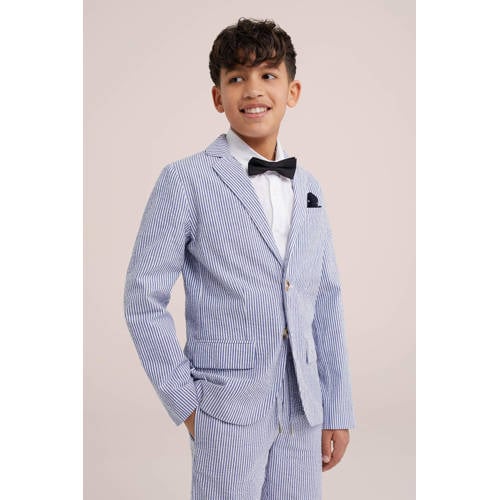 WE Fashion gestreept colbert navy wit Blauw Jongens Katoen Smokingkraag 98 104