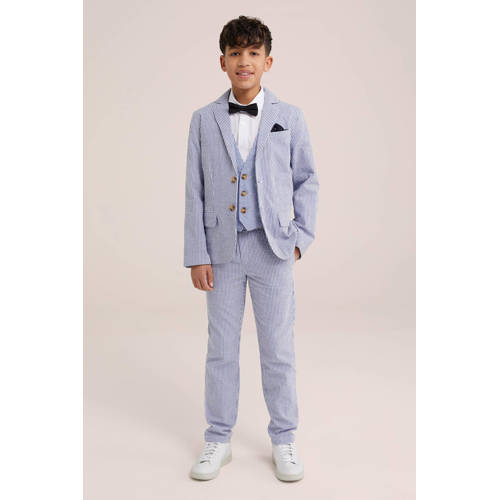 WE Fashion gestreept colbert navy wit Blauw Jongens Katoen Smokingkraag 98 104