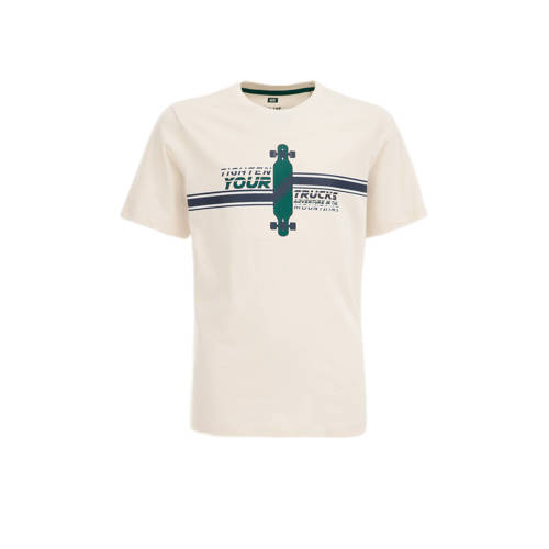 WE Fashion T-shirt met printopdruk oatmeal Beige Jongens Katoen Ronde hals