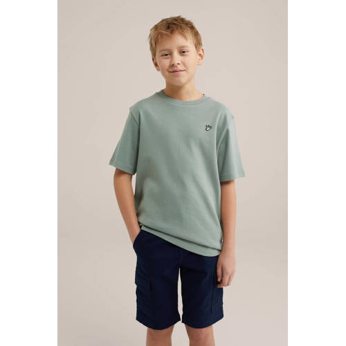WE Fashion T-shirt pistache Groen Jongens Katoen Ronde hals Effen 110 116