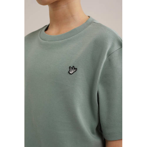 WE Fashion T-shirt pistache Groen Jongens Katoen Ronde hals Effen 110 116