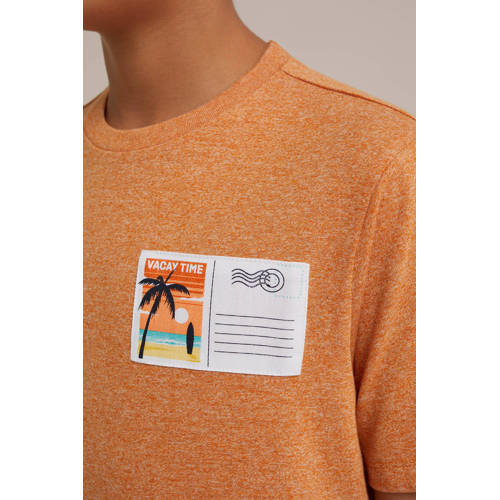 WE Fashion T-shirt met printopdruk oranje Jongens Katoen Ronde hals Printopdruk 98 104