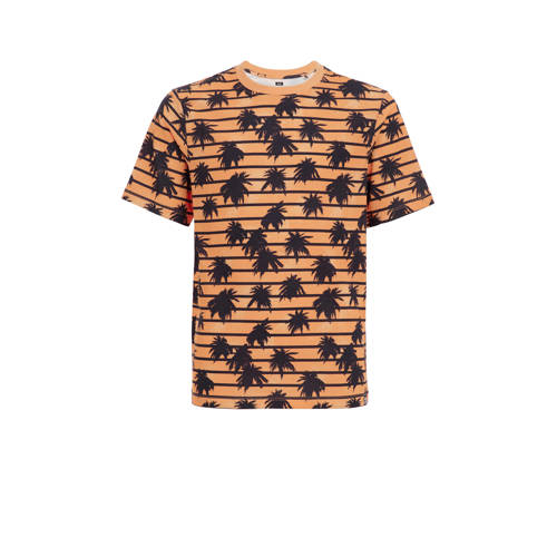 WE Fashion T-shirt met streep oranje/zwart Jongens Katoen Ronde hals All over print - 110/116