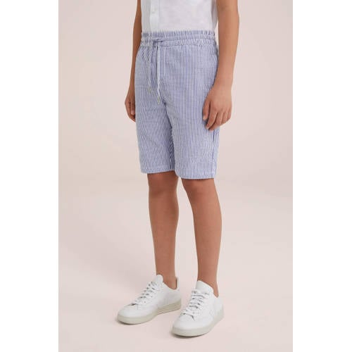 WE Fashion gestreepte slim fit casual short navy wit Korte broek Blauw Jongens Katoen 104