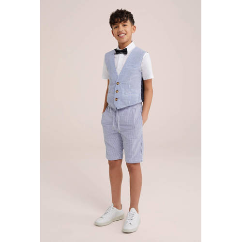WE Fashion gestreepte slim fit casual short navy wit Korte broek Blauw Jongens Katoen 104