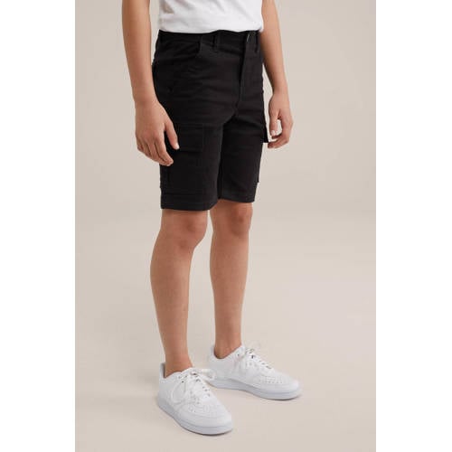 WE Fashion tapered fit cargo short zwart Korte broek Jongens Katoen Effen 92