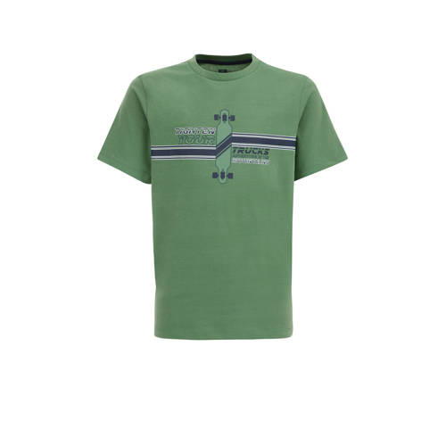 WE Fashion T-shirt met printopdruk groen Jongens Katoen Ronde hals Printopdruk