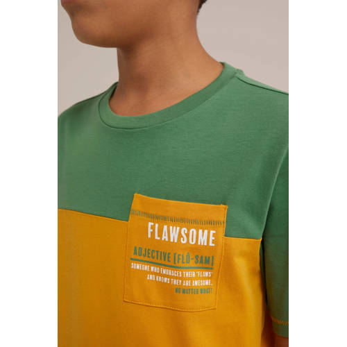 WE Fashion T-shirt groen geel Jongens Katoen Ronde hals Meerkleurig 98 104