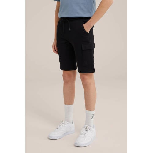 WE Fashion slim fit cargo short zwart Korte broek Jongens Katoen Effen 98