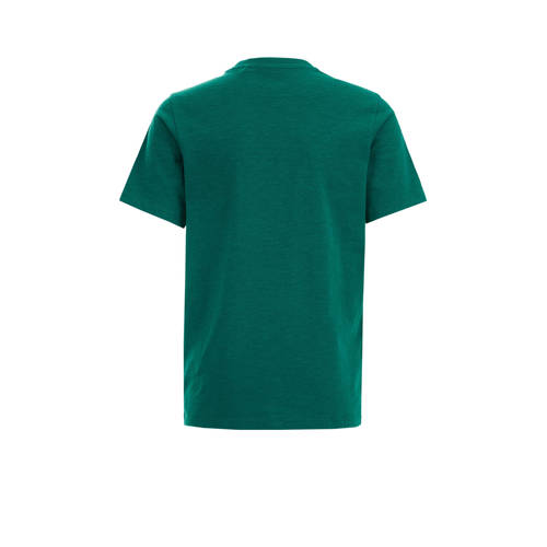 WE Fashion T-shirt met printopdruk groen Jongens Biologisch katoen Ronde hals 110 116