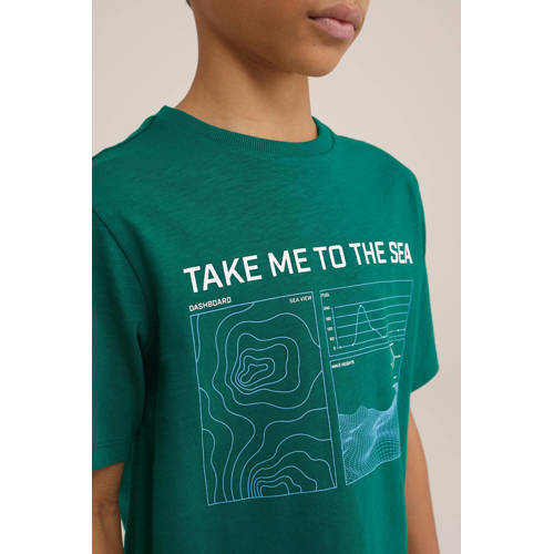 WE Fashion T-shirt met printopdruk groen Jongens Katoen Ronde hals Printopdruk 98 104