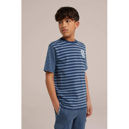 WE Fashion gestreept T-shirt blauw donkerblauw Jongens Katoen Ronde hals 134 140