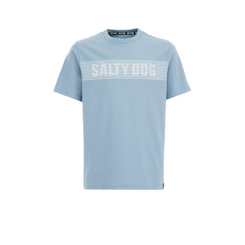 WE Fashion T-shirt met tekst lichtblauw Jongens Katoen Ronde hals Tekst