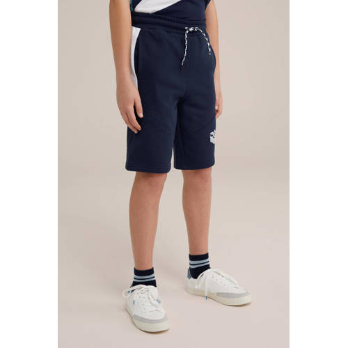 WE Fashion slim fit sweatshort donkerblauw Effen 98