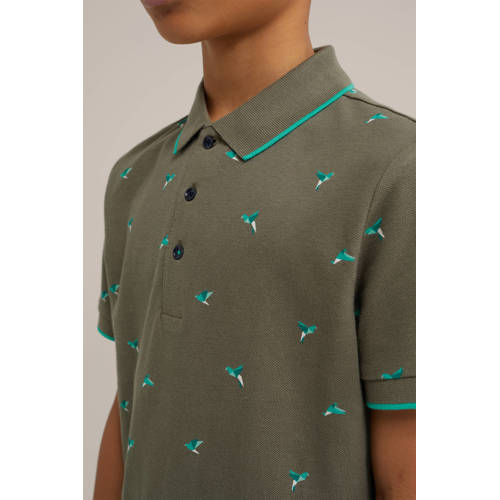 WE Fashion polo met all over print mosgroen Jongens Katoen Polokraag All over print 92