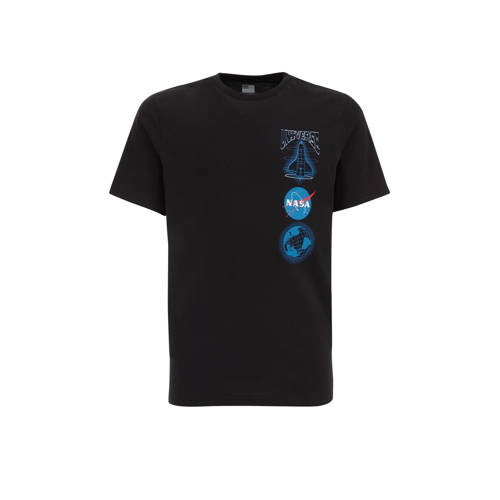 WE Fashion T-shirt met backprint zwart/blauw Jongens Katoen Ronde hals