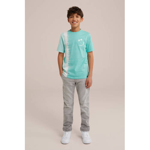 WE Fashion tie-dye T-shirt lichtblauw wit Jongens Katoen Ronde hals Tie-dye 134 140