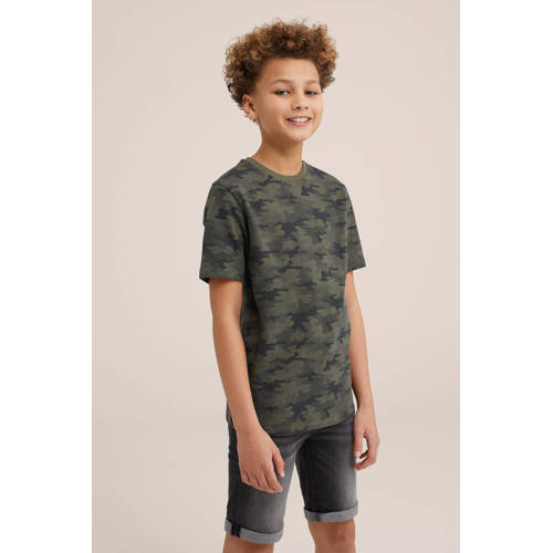 WE Fashion T-shirt met all over print groen Jongens Katoen Ronde hals All over print 110 116