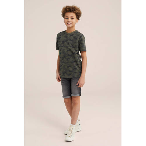 WE Fashion T-shirt met all over print groen Jongens Katoen Ronde hals All over print 110 116