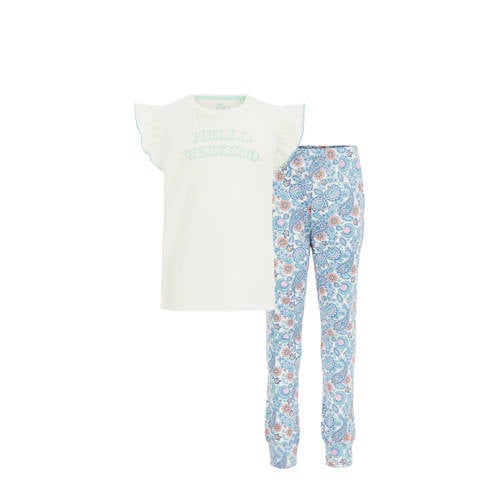 WE Fashion pyjama wit/blauw Meisjes Katoen Ronde hals Paisley - 110/116