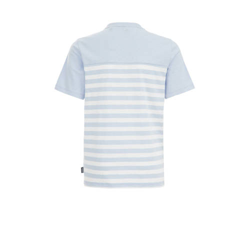 WE Fashion gestreept T-shirt lichtblauw Jongens Biologisch katoen Ronde hals 110 116