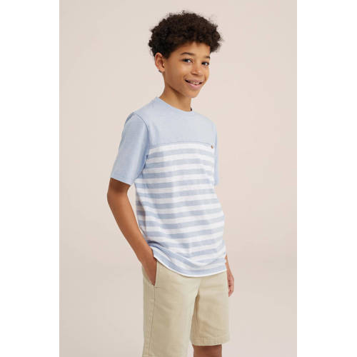 WE Fashion gestreept T-shirt lichtblauw Jongens Katoen Ronde hals Streep 98 104