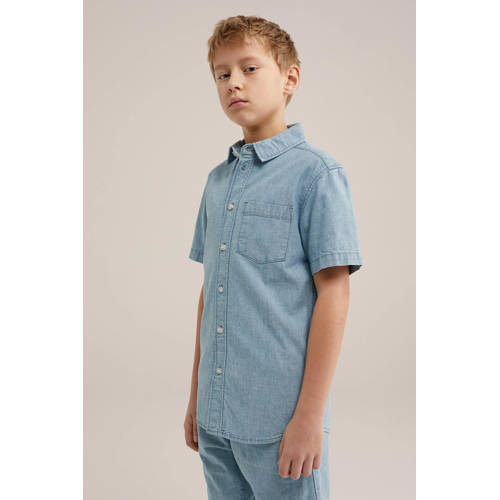 WE Fashion overhemd blauw Jongens Katoen Klassieke kraag Effen 92