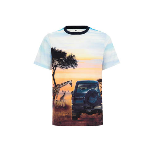 WE Fashion T-shirt met all over print wit/oranje Multi Jongens Katoen Ronde hals