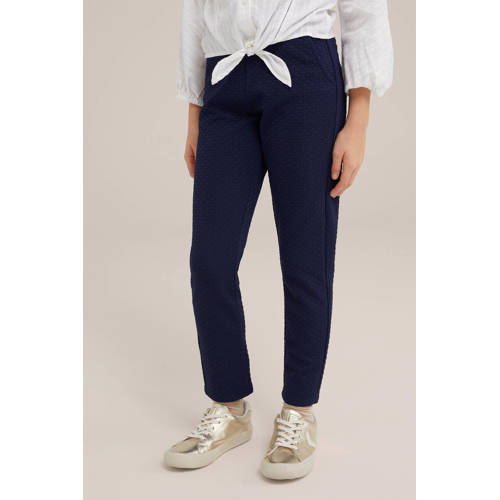 WE Fashion tapered fit broek donkerblauw Meisjes Polyester Effen 104