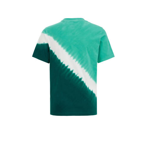 WE Fashion tie-dye T-shirt turquiose wit donkergroen Jongens Katoen Ronde hals 98 104