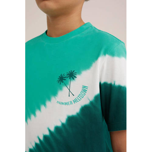 WE Fashion tie-dye T-shirt turquiose wit donkergroen Jongens Katoen Ronde hals 98 104