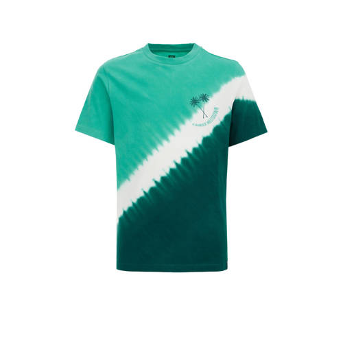 WE Fashion tie-dye T-shirt turquiose/wit/donkergroen Jongens Katoen Ronde hals