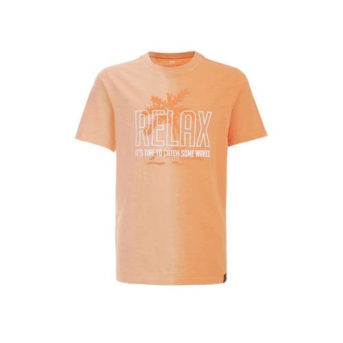 WE Fashion T-shirt met tekst oranje Jongens Katoen Ronde hals Tekst