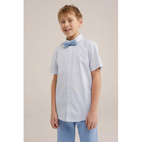 WE Fashion overhemd met vlinderstrik wit Blauw Jongens Katoen Klassieke kraag 92