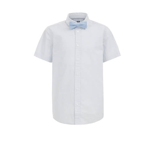 WE Fashion overhemd met vlinderstrik - wit Blauw Jongens Katoen Klassieke kraag