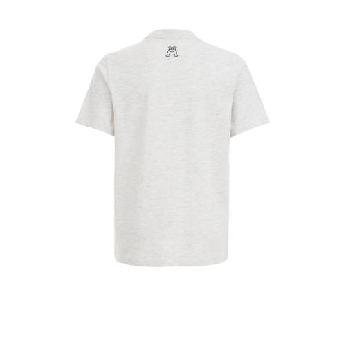 WE Fashion T-shirt met tekst white melange Grijs Jongens Katoen Ronde hals 158 164